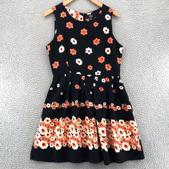 Iska Dress Womens 10 Orange Daisy Floral Fit & Flare Sleeveless Pleated Mini NWT - Picture 1 of 14